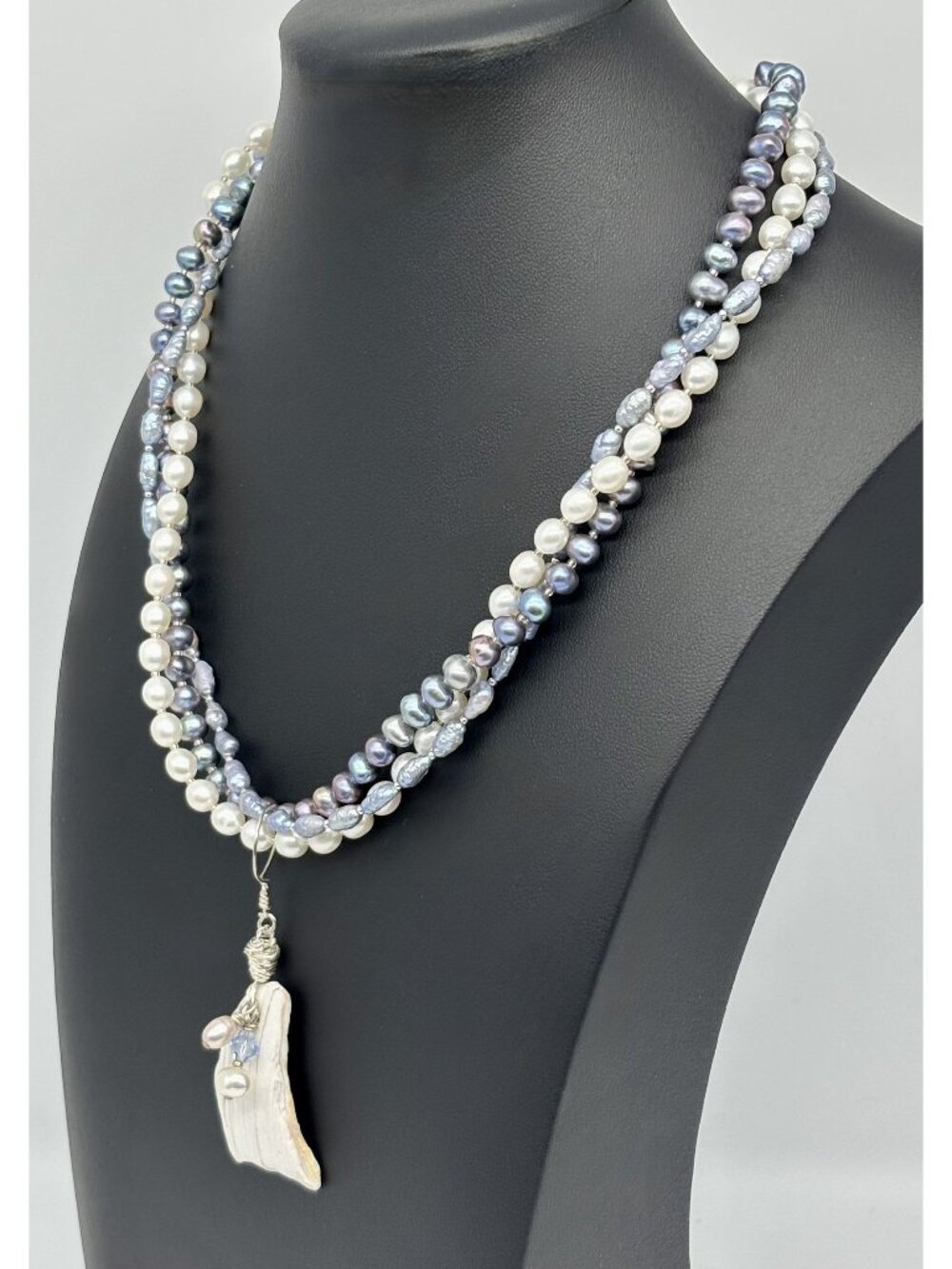 Artisan-Made Freshwater Pearl Swarovski Crystal Necklace W/Natural Shell Pendant
